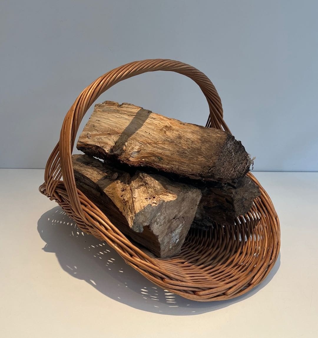 French Rattan Wicker Log Basket - Angled View - Styylish