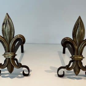 French Fleur-de-Lys Bronze Andirons