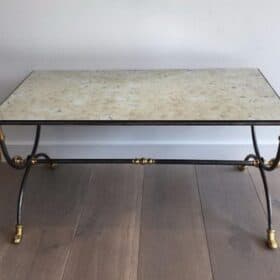 Maison Jansen Brushed Steel and Brass Coffee Table, France, Circa 1970
