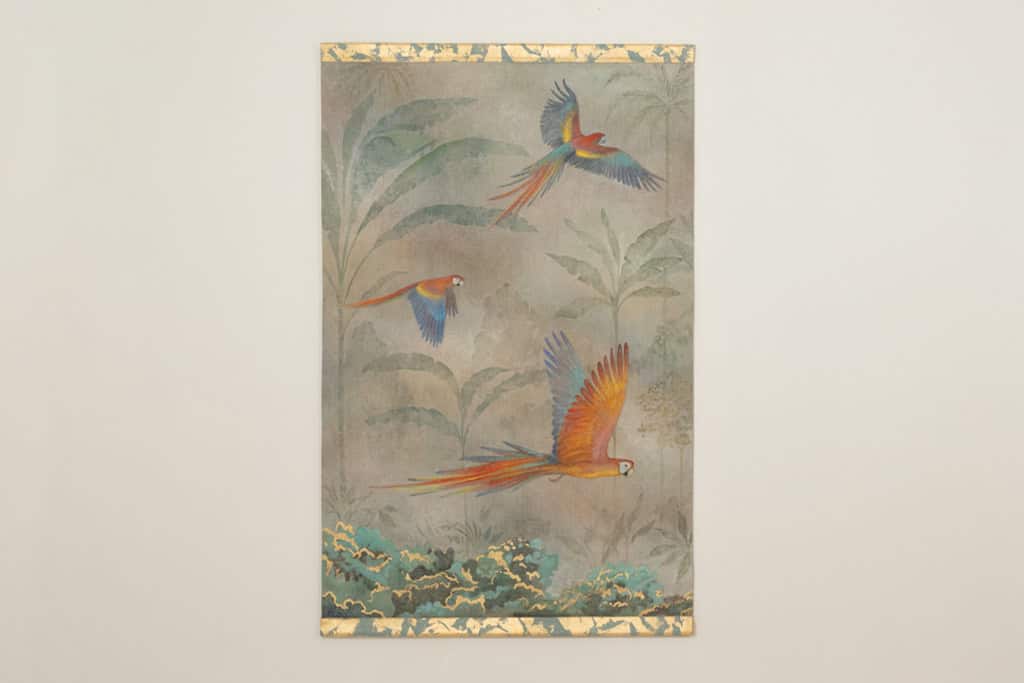 Monumental Hand-Painted Tropical Canvas with Parrots, Contemporary French Artist - Image 2