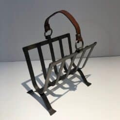 Jacques Adnet Style Leather and Steel Magazine Rack - Image 11