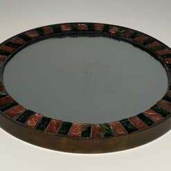French Mid-Century Ceramic and Brass Round Mirror - Low View - Styylish