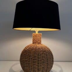 Audoux-Minet Style French Rope Table Lamp - Illuminated View - Styylish