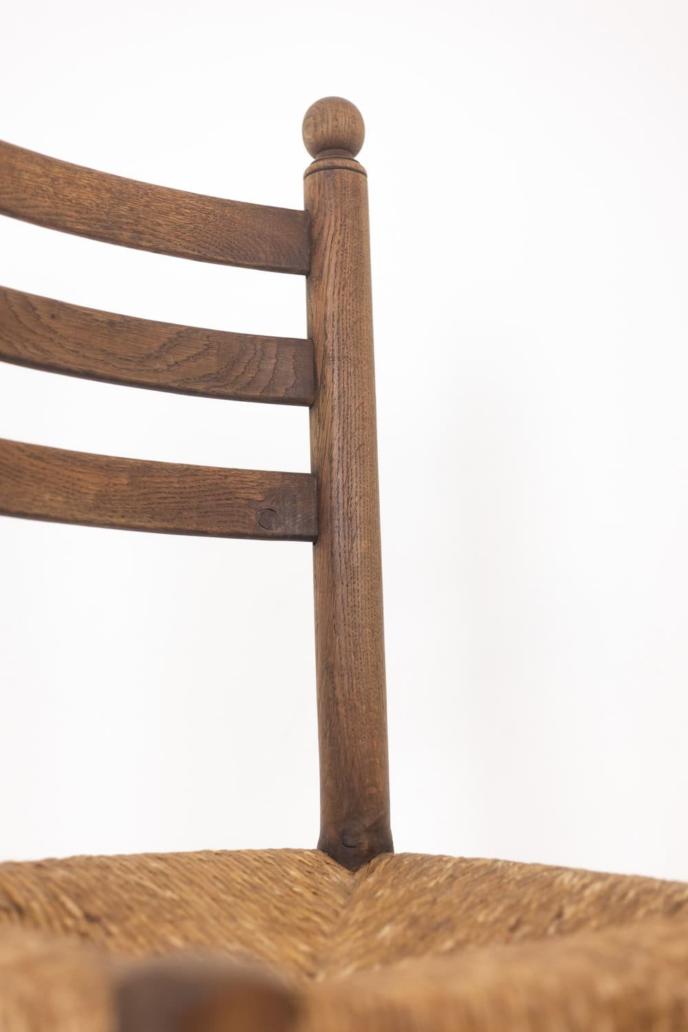Set of 8 Vintage Oak and Straw-Seated Chairs - Back and Seat View - Styylish