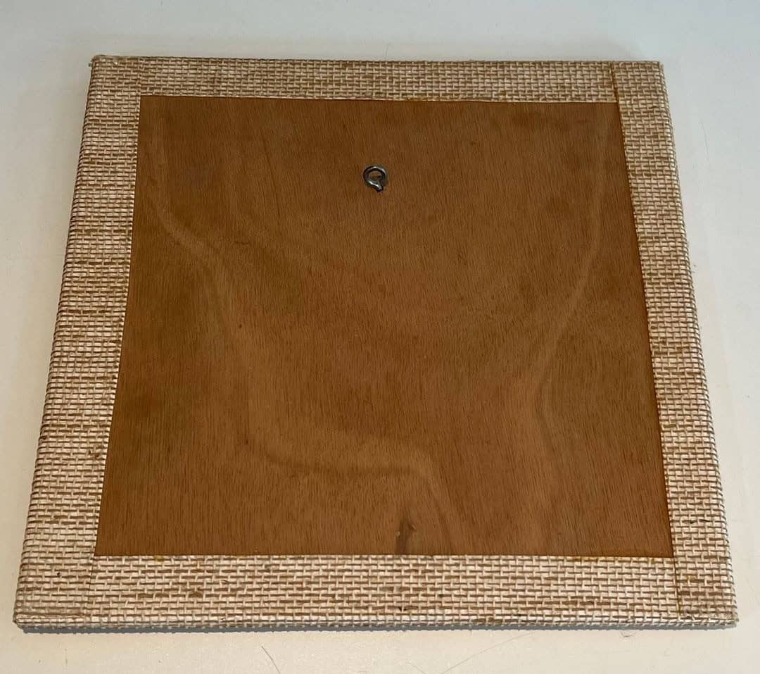 French Mid-Century Raffia and Ceramic Roundel Mirror - Back View - Styylish
