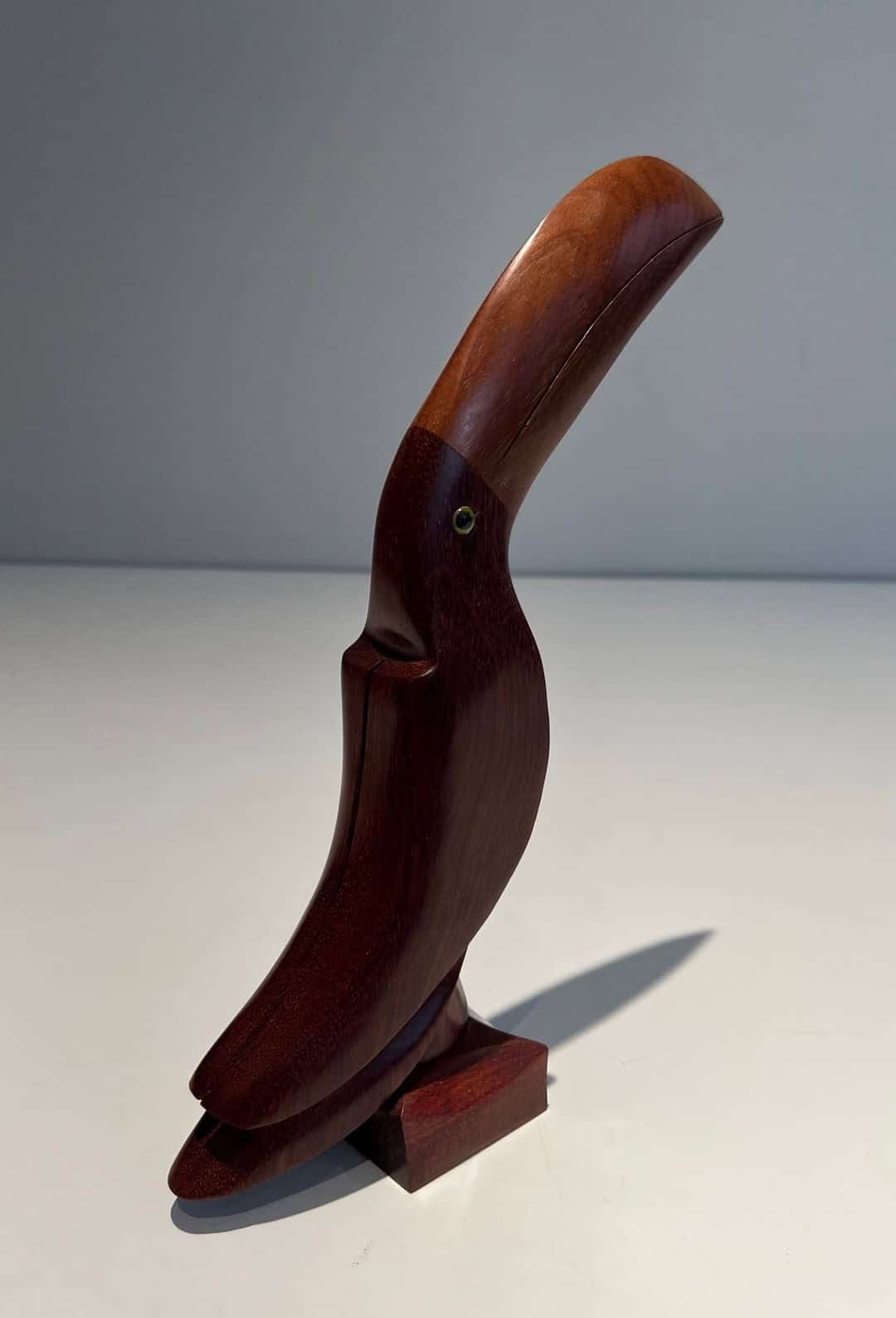 French 1970s Carved Hardwood Toucan Sculpture - Angled Back View Two - Styylish