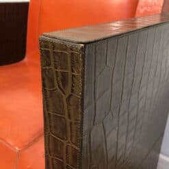Pair of French 1970s Brown and Orange Leather Armchairs - Armrest Detail - Styylish