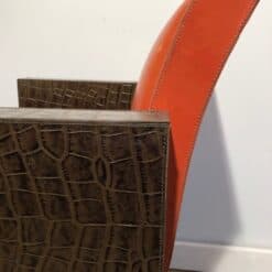 Set of Three French 1970s Brown and Orange Leather Armchairs - Side and Chairback Detail - Styylish