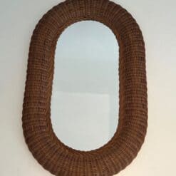 French Mid-Century Oval Rattan Mirror - Image 11