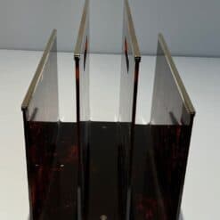 French 1970s Faux Tortoiseshell Plexiglass and Brass Magazine Rack - Image 11