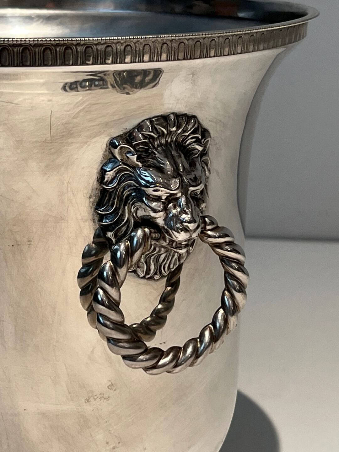 Pair of French Silver-Plated Champagne Buckets with Lion Masks - Lion Detail Three - Styylish