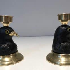 Pair of Signed French Carved Wood Eagle Candlesticks - Side Pair View Two - Styylish
