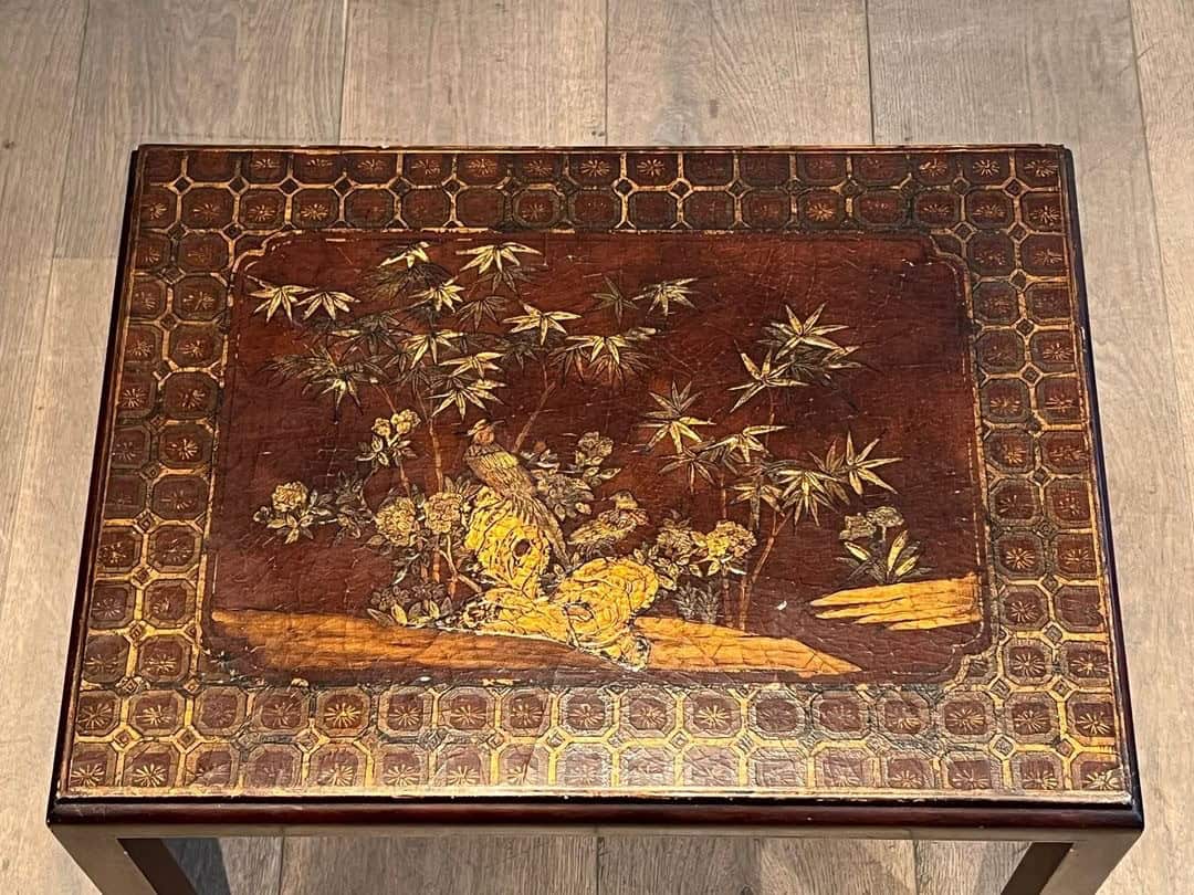 Set of Three Lacquered Nesting Tables with Chinoiserie Decoration, France circa 1940 - Image 11