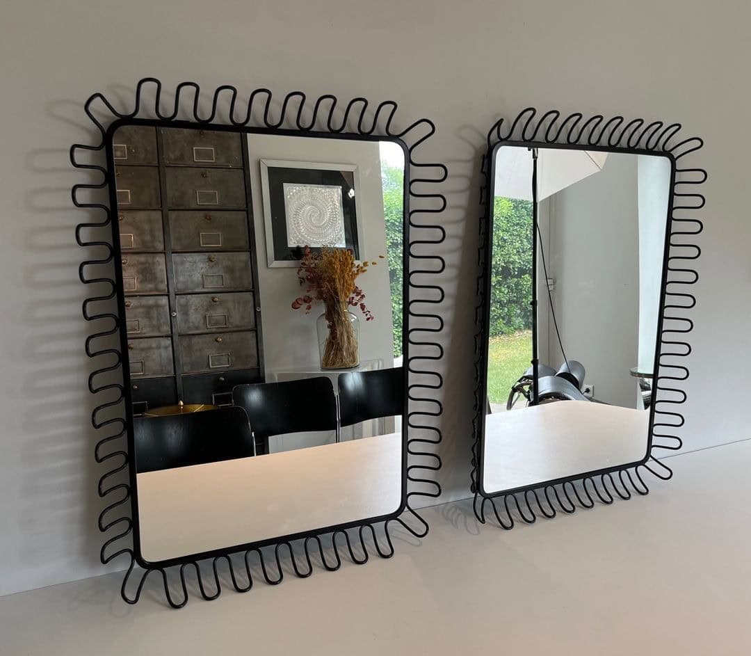 French Jean Royère Style Coiled Wire Mirrors - Image 11