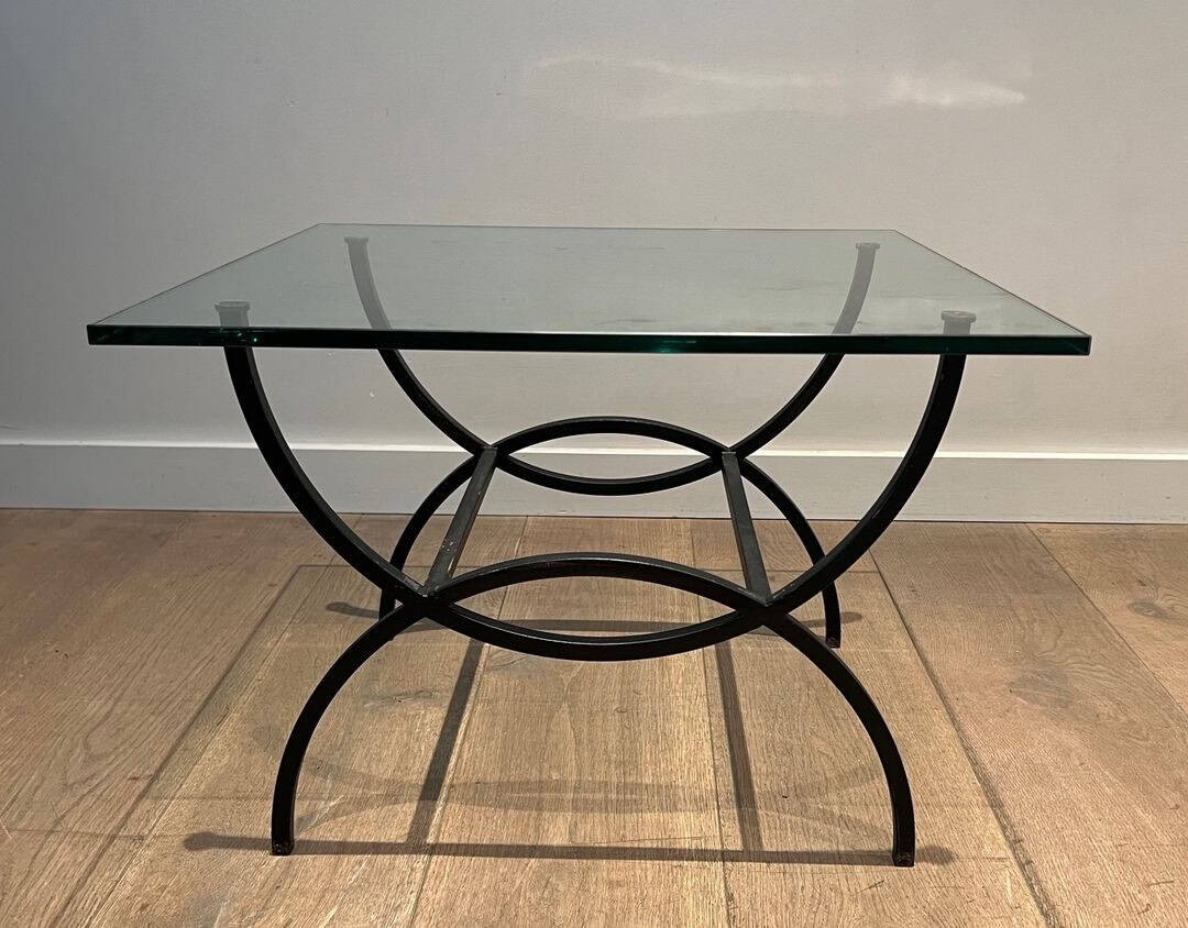 French Mid-Century Black Iron and Glass Side Tables - Image 11