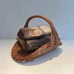 French Rattan Wicker Log Basket - Angled View With Logs - Styylish