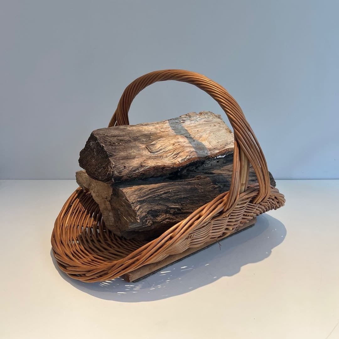 French Rattan Wicker Log Basket - Angled View With Logs - Styylish