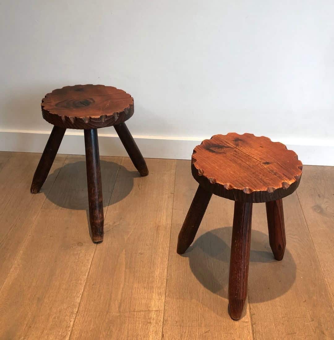 French Brutalist Pine Stools - Image 12