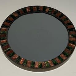 French Mid-Century Ceramic and Brass Round Mirror - Alt View - Styylish