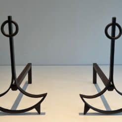 French 1940s Blackened Wrought Iron Andirons - Pair View - Styylish