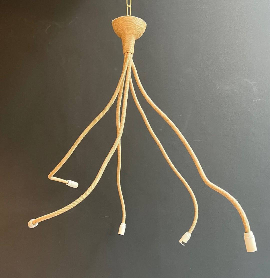 French 1970s Natural Rope Chandelier - Wide Alt View - Styylish