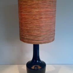 Mid-Century Blue Blown Glass Table Lamp - Wide Front View - Styylish