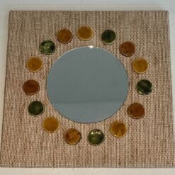 French Mid-Century Raffia and Ceramic Roundel Mirror - Alternate View - Styylish