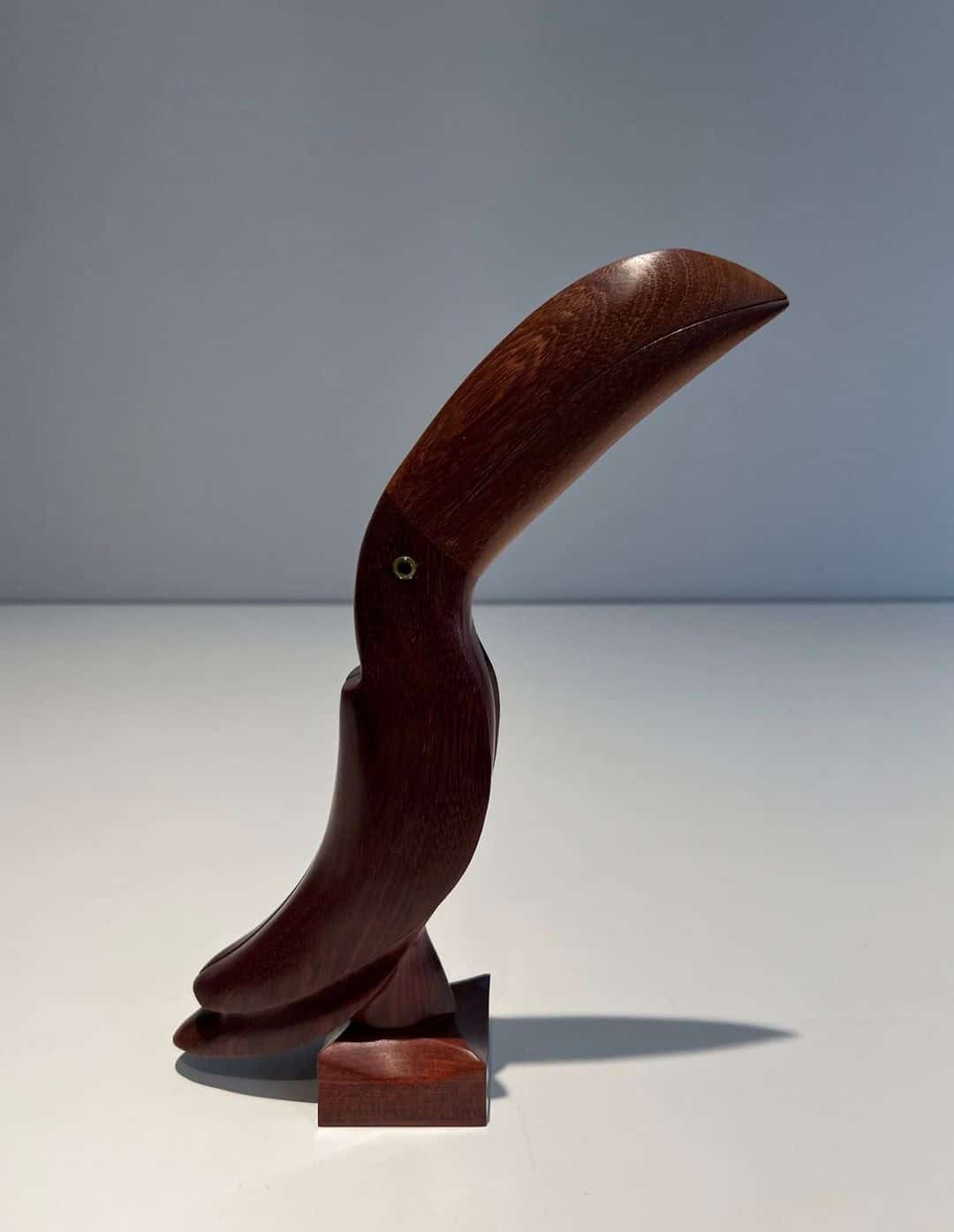 French 1970s Carved Hardwood Toucan Sculpture - Side View Two - Styylish