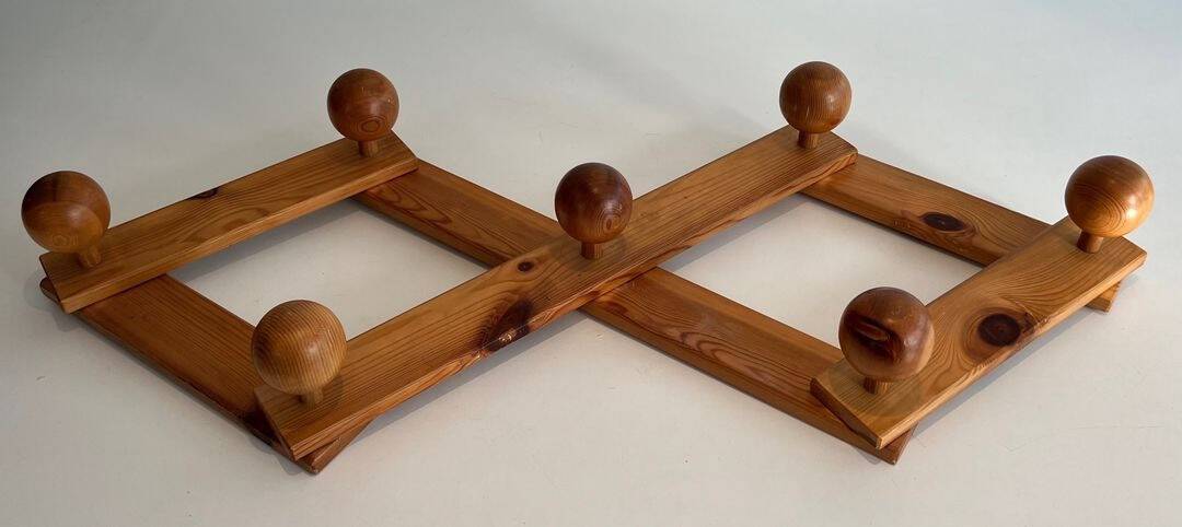 Charlotte Perriand Style Pine Accordion Coat Hanger - Wide Extended View - Styylish