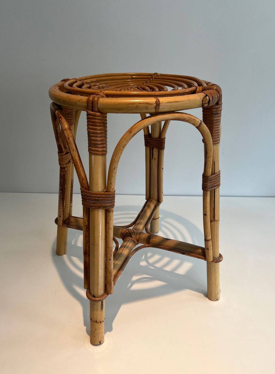 French 1940s–1950s Rattan Drum Stool - Image 12