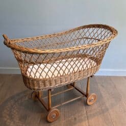 French 1940s Vintage Rattan Baby Cradle - Image 12