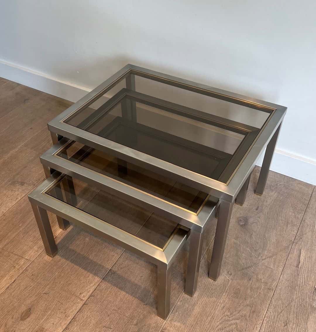 Guy Lefèvre Style Smoked Glass Nesting Tables - Image 12
