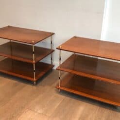 Maison Jansen Mahogany and Brass Three-Tier Side Tables - Pair Alt View - Styylish