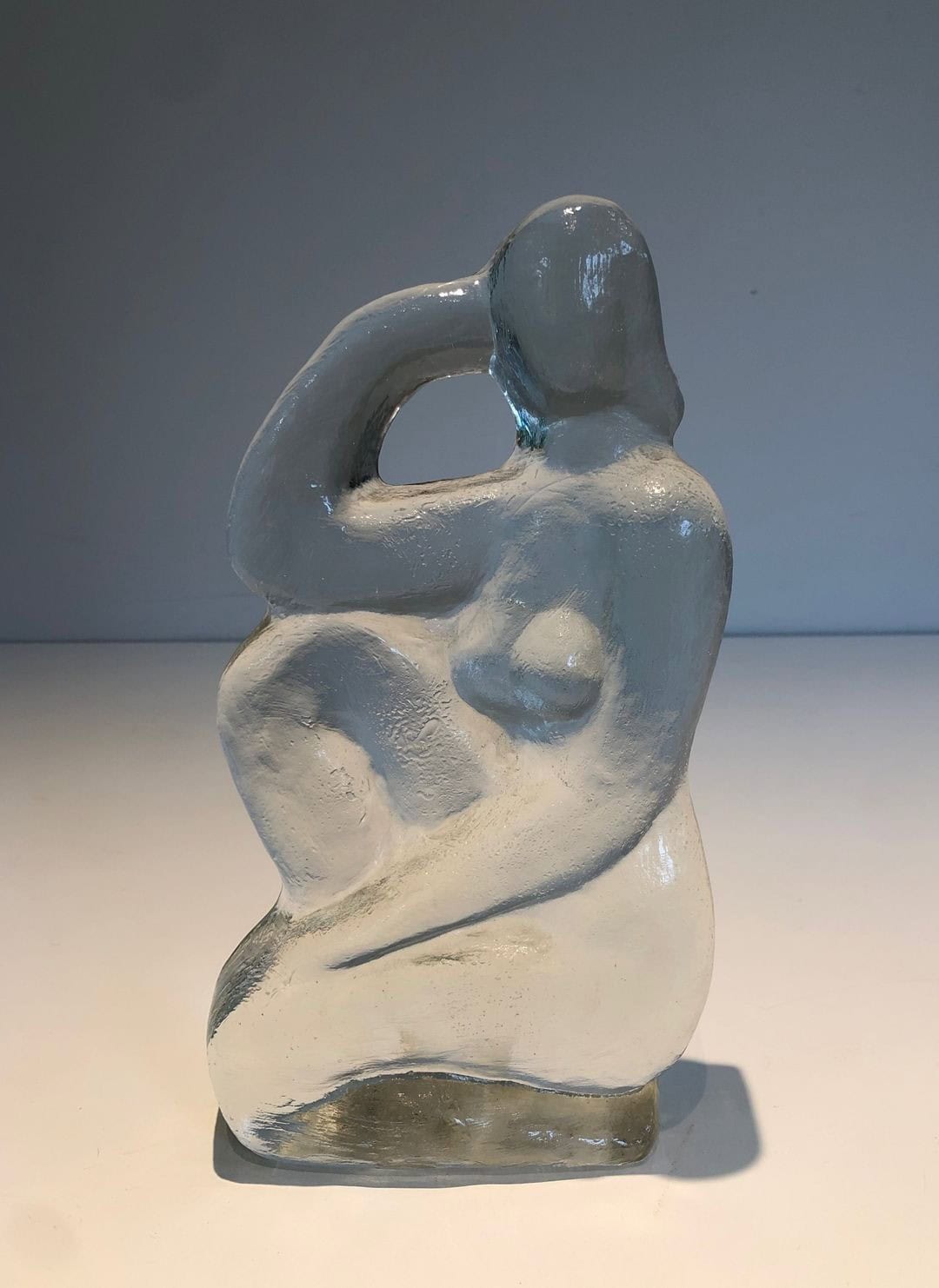 French Art Deco Style Clear Glass Female Nude Sculpture - Front View Two - Styylish