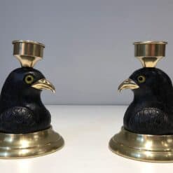 Pair of Signed French Carved Wood Eagle Candlesticks - Side Pair View Three - Styylish