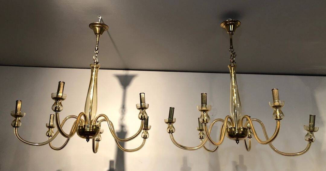Pair of 1970s Murano Champagne Glass Chandeliers - Image 12