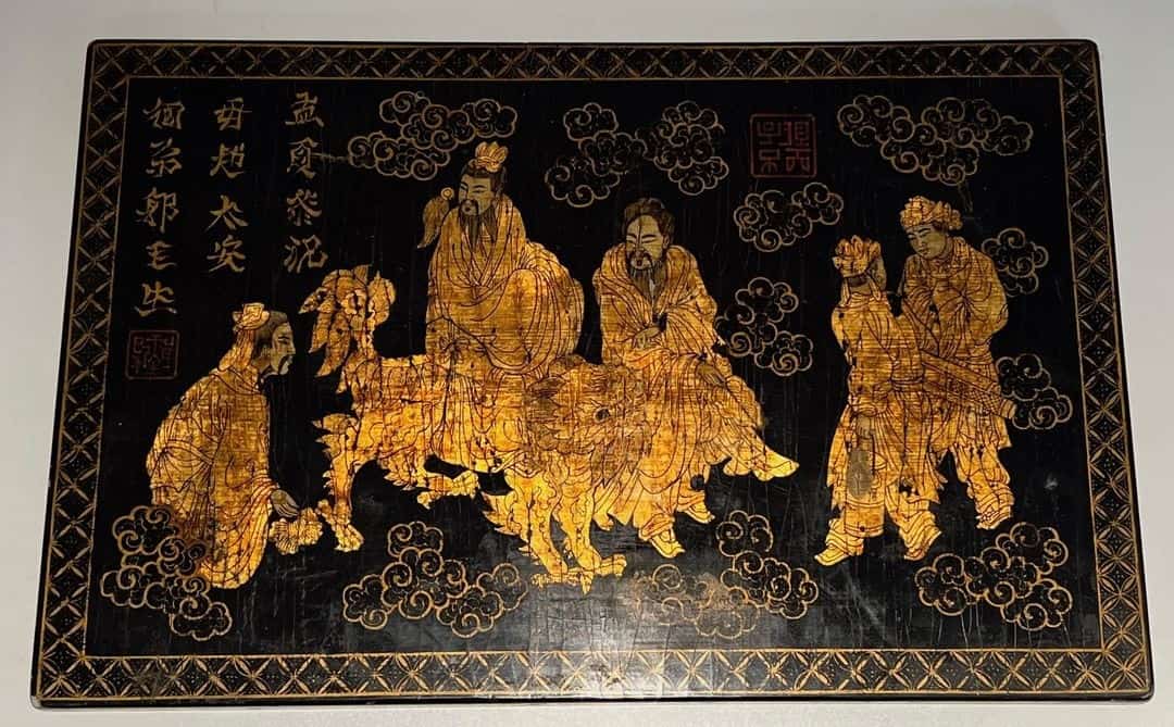 French Chinoiserie Black Lacquer and Gilt Panel - Image 12