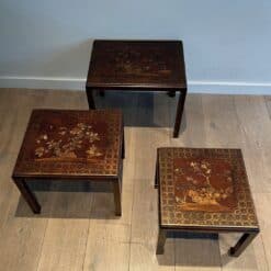Set of Three Lacquered Nesting Tables with Chinoiserie Decoration, France circa 1940 - Image 12