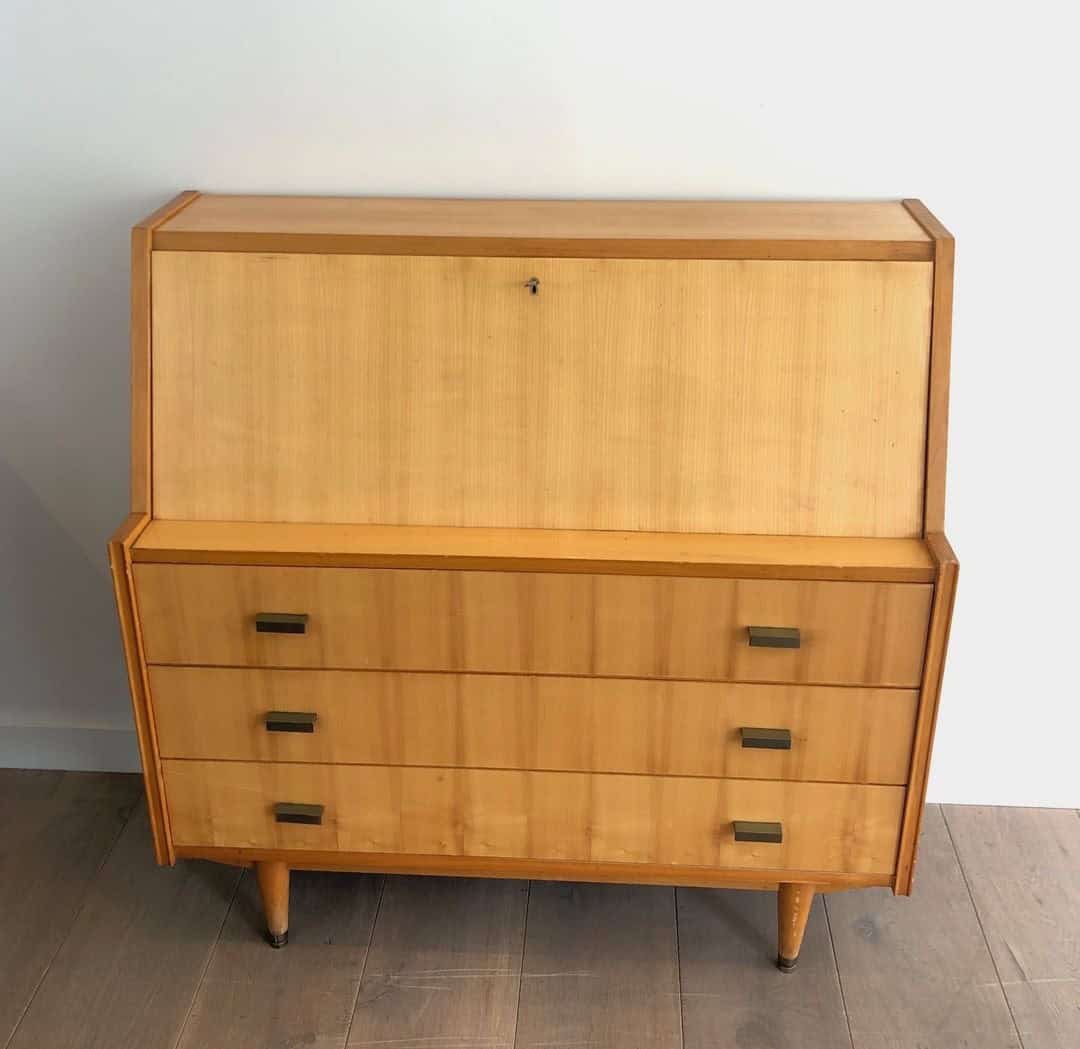 French Sycamore Drop-Front Secretary Desk - Image 12