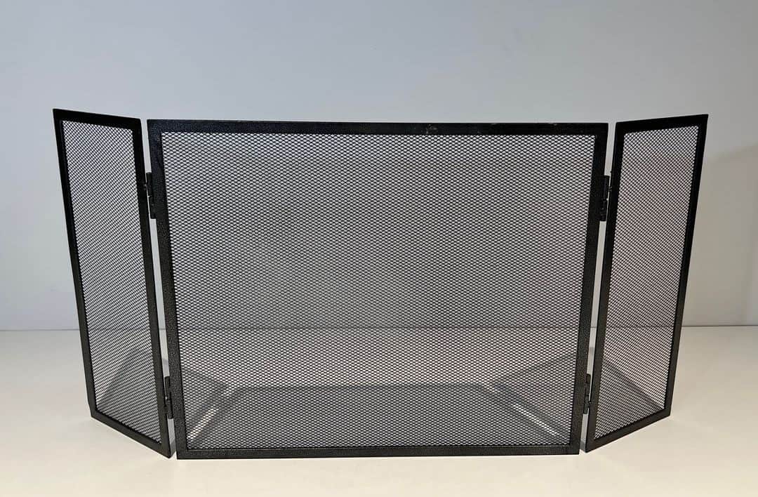 Blackened Steel Three-Panel Fireplace Screen - Alt View Two - Styylish