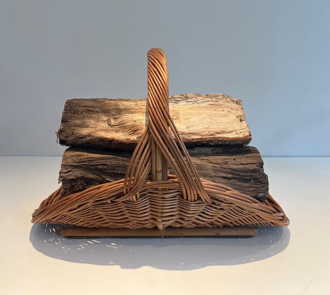 French Rattan Wicker Log Basket - Side View With Logs - Styylish