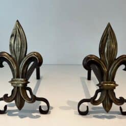 French Fleur-de-Lys Bronze Andirons - Pair View - Styylish