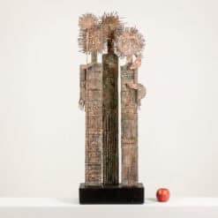 Lawrence Signed Double-Sided Carved Wood Sculpture - Front View with Apple - Styylish