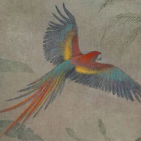 Monumental Hand-Painted Tropical Canvas with Parrots, Contemporary French Artist