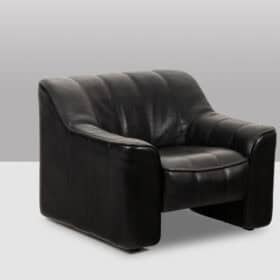 De Sede Black Leather Armchair and Ottoman