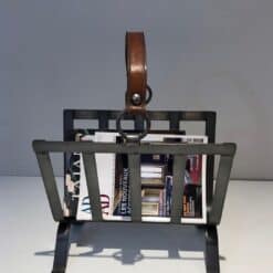 Jacques Adnet Style Leather and Steel Magazine Rack - Image 3