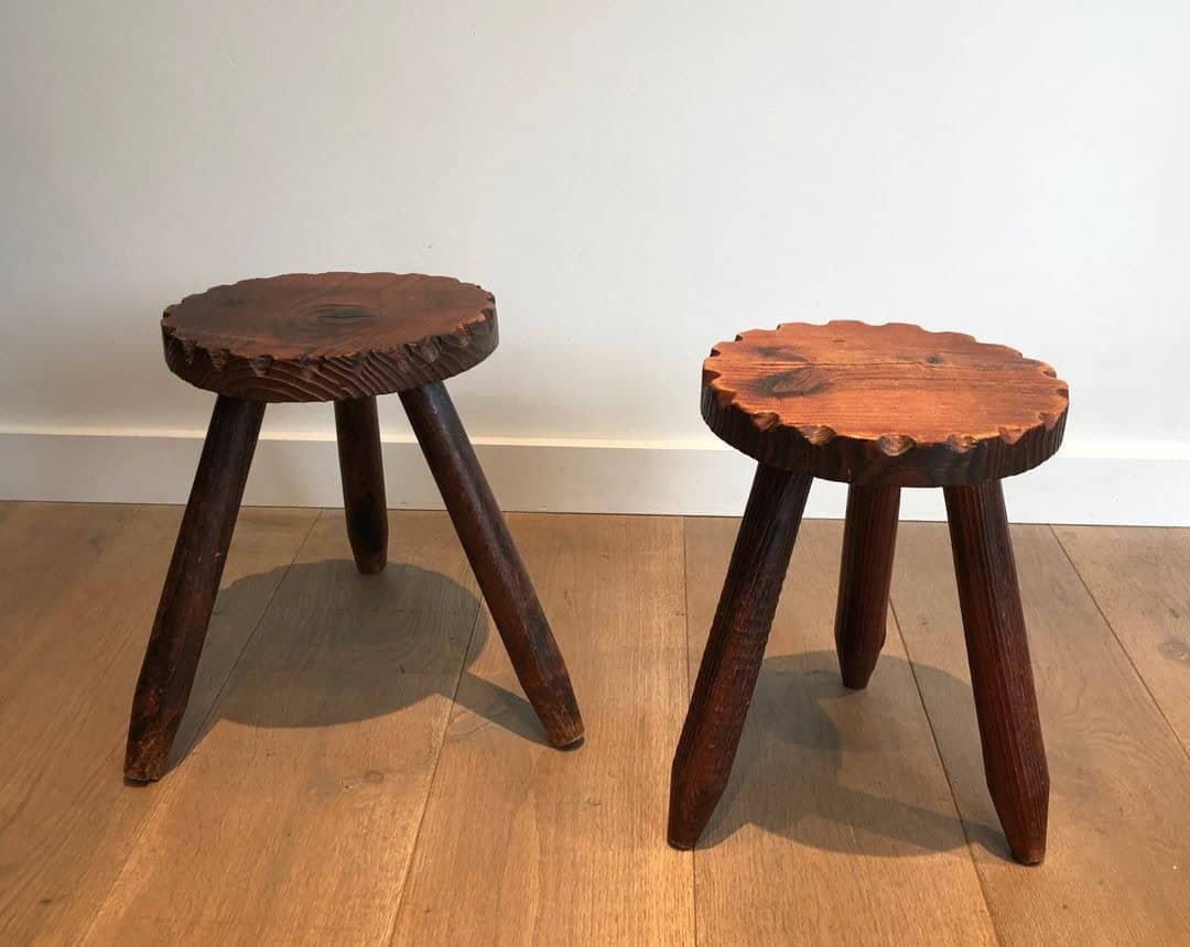 French Brutalist Pine Stools - Image 3