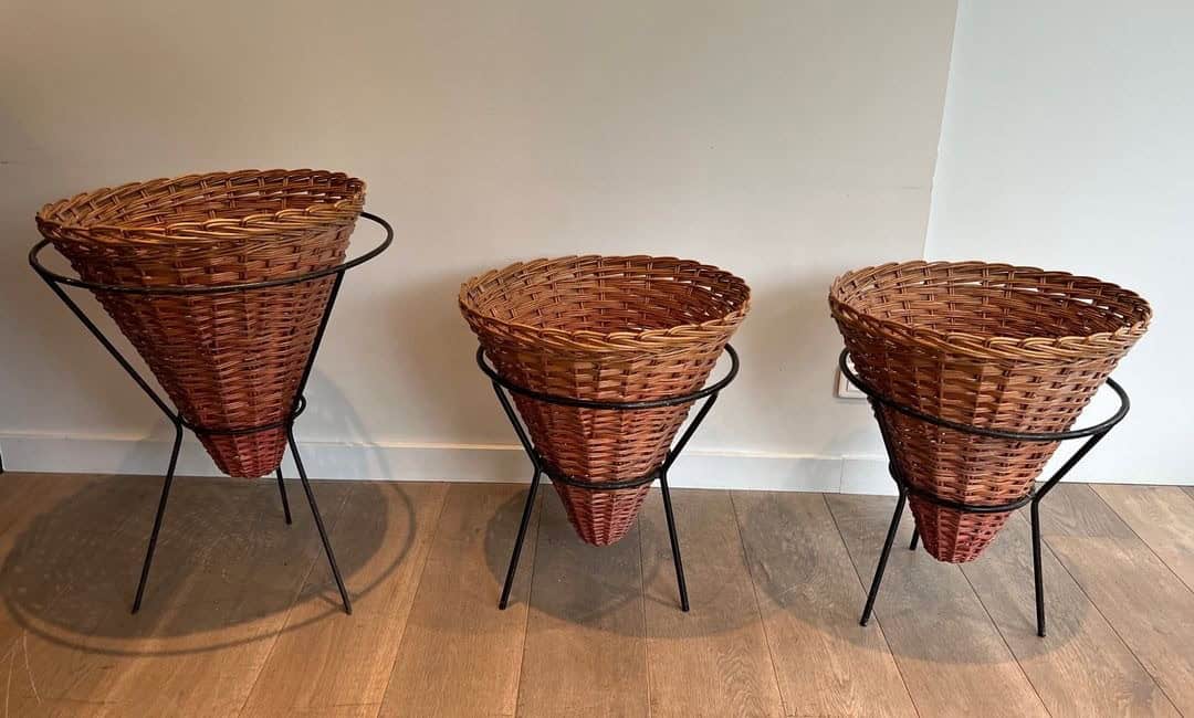 French Mid-Century Rattan Planters - View Two - Styylish