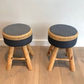 Pair of Solid Pine Stools, French Work, circa 1970