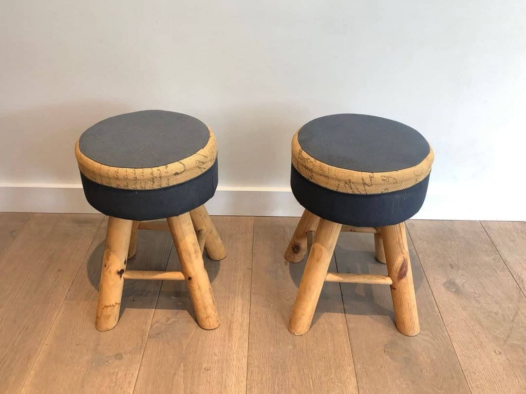 Pair of Solid Pine Stools, French Work, circa 1970 - Image 3